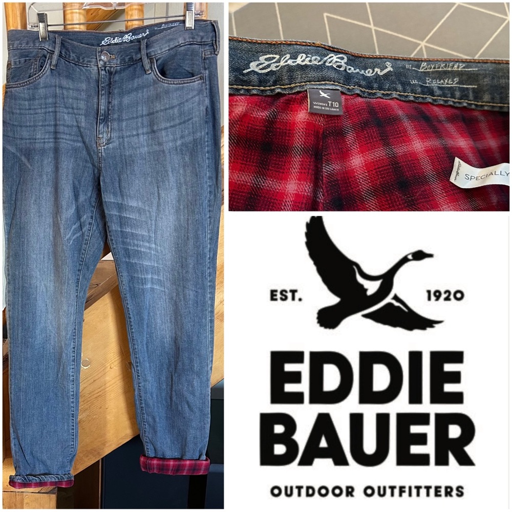 Eddie Bauer Flannel-Lined Blue Jeans - red plaid Warm Winter #2